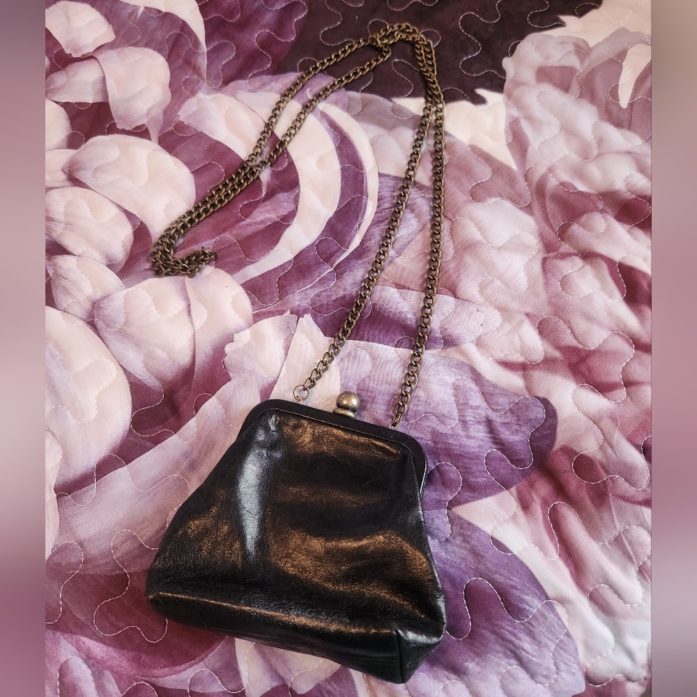 Hobo Libby Crossbody Bag Long Silver Chain Metallic Black